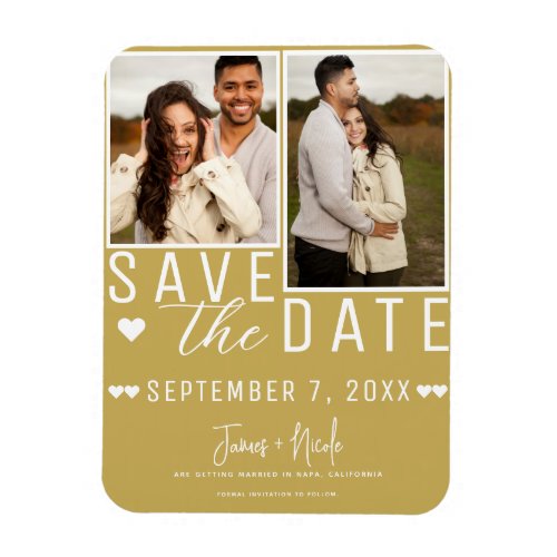 Modern Gold Save the Date 2 Photo Wedding Magnet