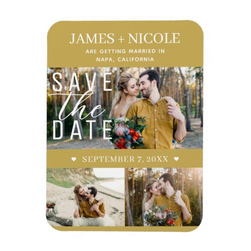 Modern Gold Save the Date Wedding 3 Photos Magnet