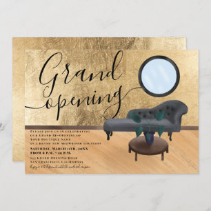 Modern gold scene beauty salon grand opening invitation