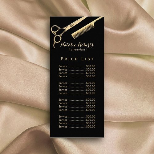Modern Gold Scissor  Comb Hair Salon Price List Rack Card