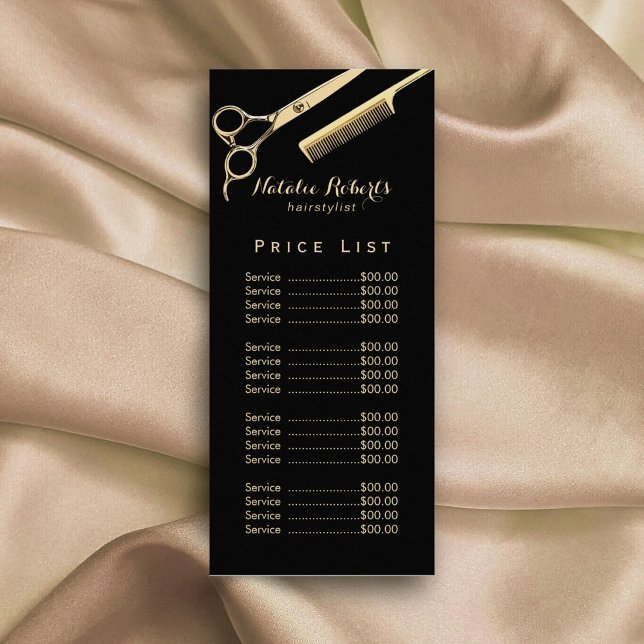 Modern Gold Scissor & Comb Hair Salon Price List Rack Card (Creator Uploaded)