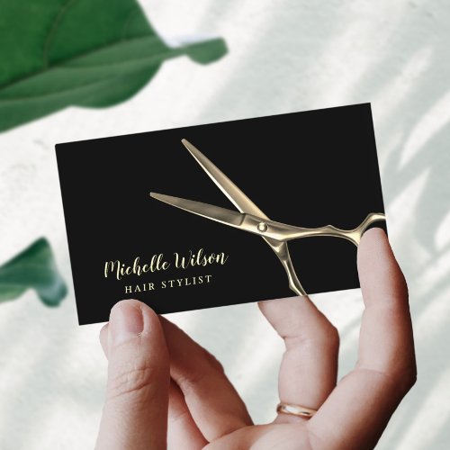 Modern Gold Scissor Hair Stylist Beauty Salon Business Card