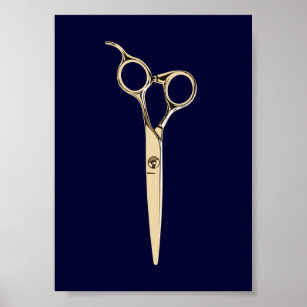 Modern Gold Scissor Hair Stylist Navy Salon Barber Poster