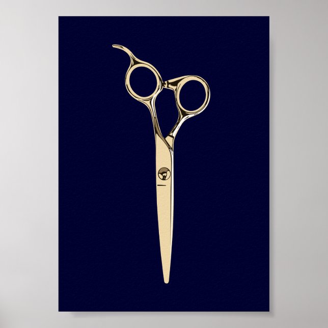 Modern Gold Scissor Hair Stylist Navy Salon Barber Poster (Front)
