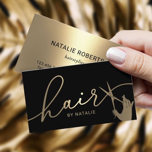 Modern Gold Scissor Hand Hairstylist Hair Salon Business Card