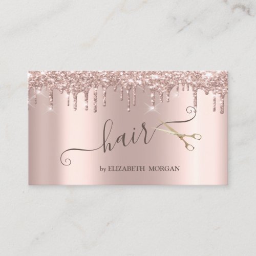 Modern Gold Scissors Rose Gold Glitter Drips  Business Card