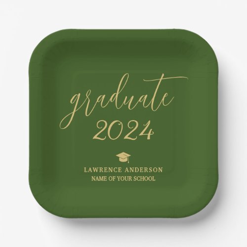 Modern Gold Script 2024 Graduate Graduation Party Paper Plates