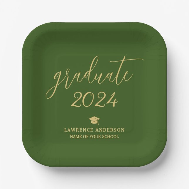 Modern Gold Script 2024 Graduate Graduation Party Paper Plates (Front)