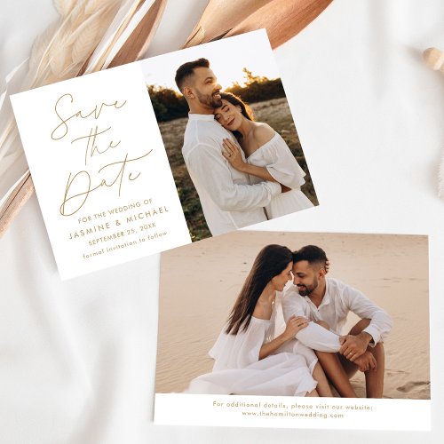 Modern Gold Script 2 Photo Save The Date