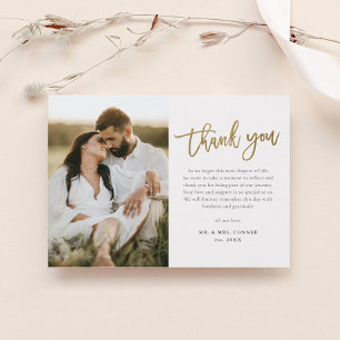 Modern Gold Script 2 Photo Wedding Thank You Card