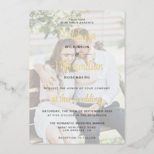 Modern gold script 2 photos wedding foil invitatio foil invitation