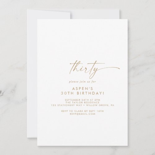 Modern Gold Script 30th Birthday Party Invitation
