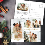 Modern Gold Script 5 Photo Collage Christmas  Postcard<br><div class="desc">Budget Minimalist Elegant Gold Calligraphy Script Photo Collage Christmas PostCards. This festive, simple 5 (five) photo holiday card template features a pretty photo collage (on front 4 photo and back 1 photo), a „Merry Christmas” greeting text which is written in a beautiful hand lettered whimsical swirly swash-tail font Script in...</div>
