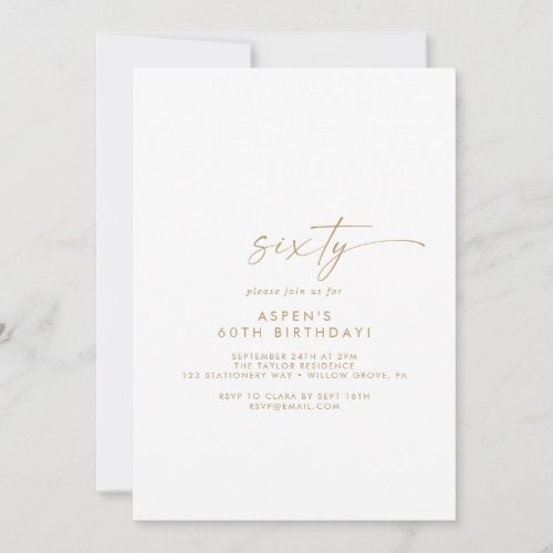 Modern Gold Script 60th Birthday Party Invitation