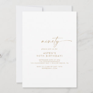 Modern Gold Script 90th Birthday Party Invitation