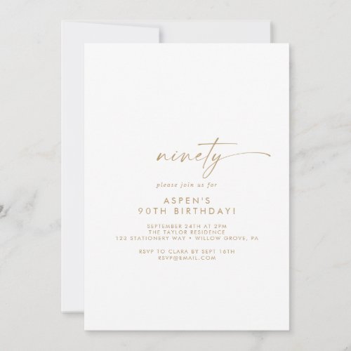 Modern Gold Script 90th Birthday Party Invitation