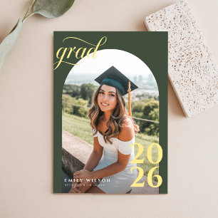 Modern Gold Script Arch Photo Graduation Thank You Postcard