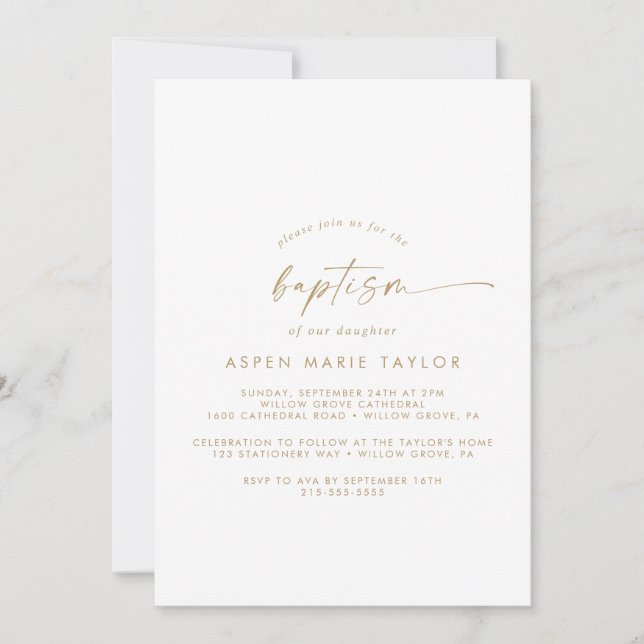 Modern Gold Script Baptism Invitation (Front)
