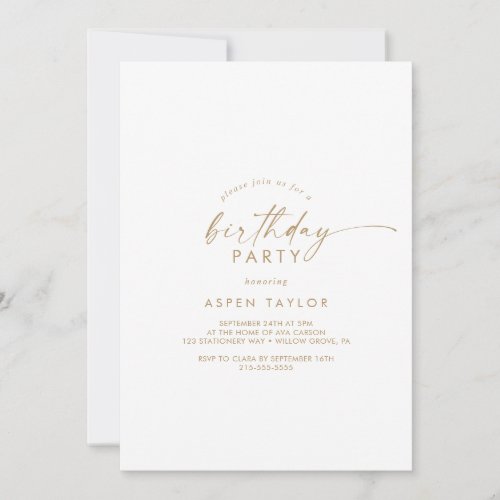 Modern Gold Script Birthday Party Invitation