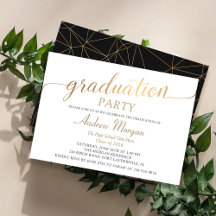 Modern Gold Script Black & White Graduation Party