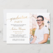 Modern Gold Script Black & White Graduation Photo Invitation (Front)