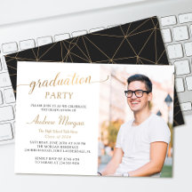 Modern Gold Script Black & White Graduation Photo