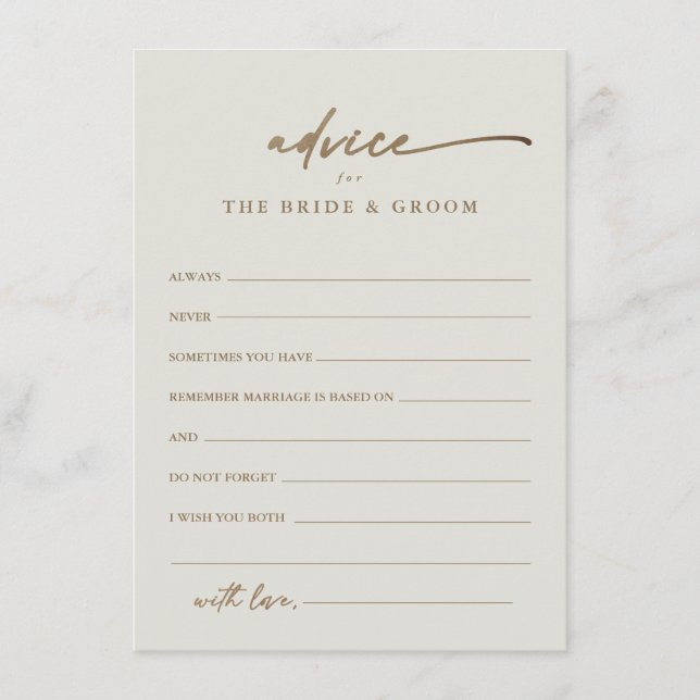 Modern Gold Script Boho Wedding Advice Card (Front)