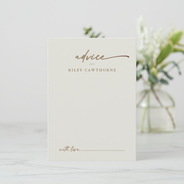 Modern Gold Script Boho Wedding Advice Card (Standing Front)