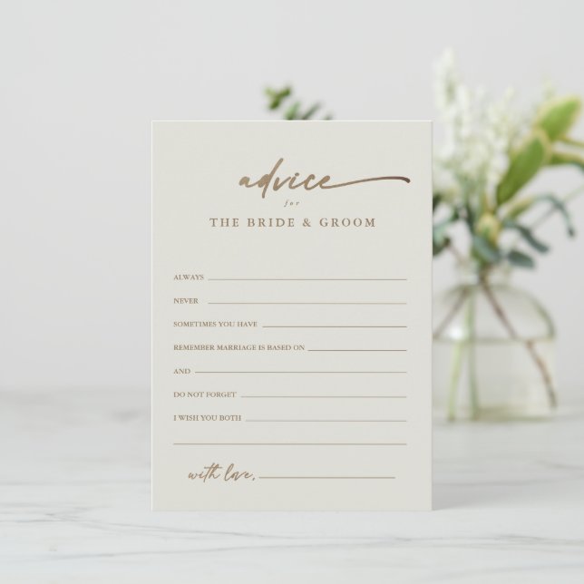 Modern Gold Script Boho Wedding Advice Card (Standing Front)