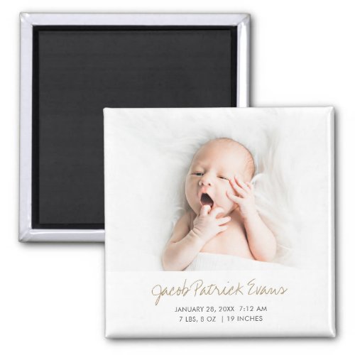 Modern Gold Script Boy or Girl Birth Announcement Magnet