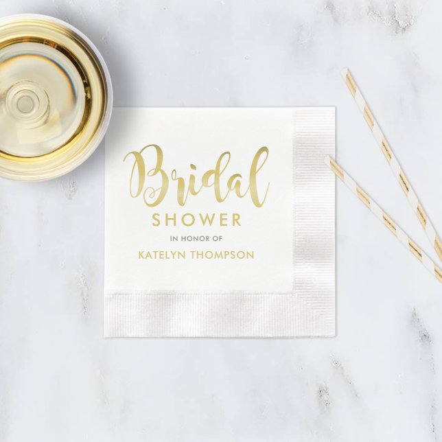 Modern Gold Script Bridal Shower Wedding Paper Napkins (Creator Uploaded)