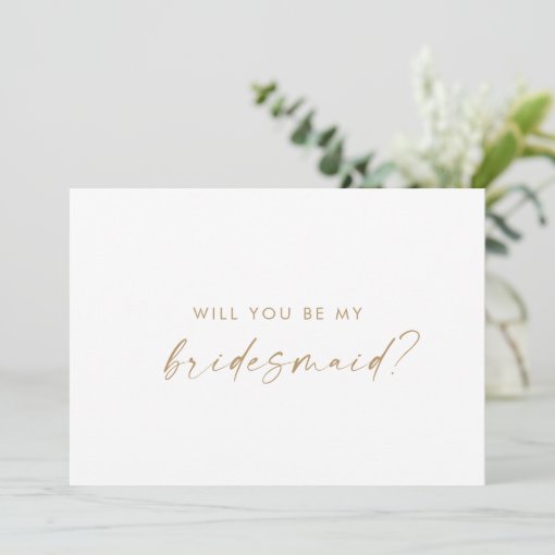 Modern Gold Script Bridesmaid Proposal Card | Zazzle