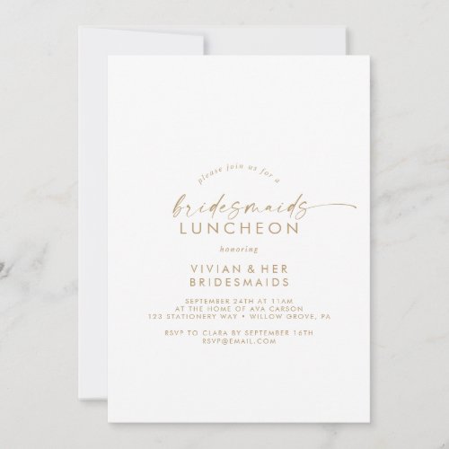 Modern Gold Script Bridesmaids Luncheon Invitation