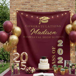  Modern  Gold Script Burgundy Graduation Tapestry