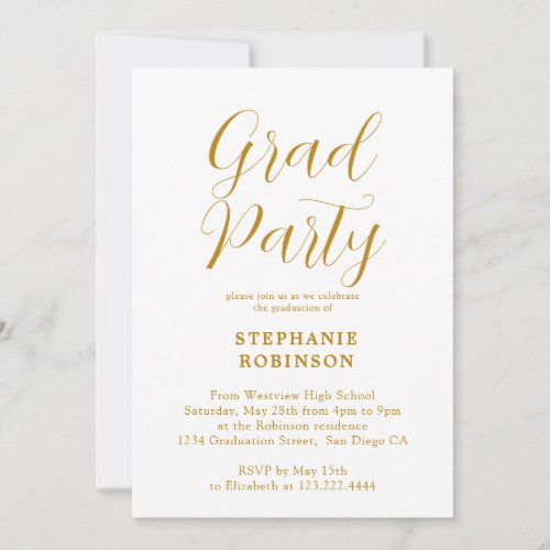 Modern Gold Script Calligraphy Graduation Party  Invitation