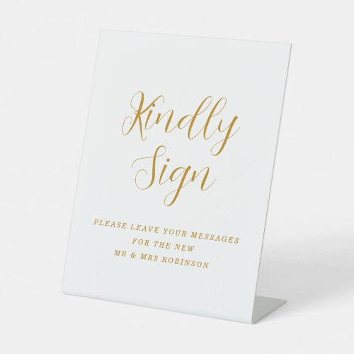 Modern Gold Script Calligraphy Wedding Guest Book  Pedestal Sign