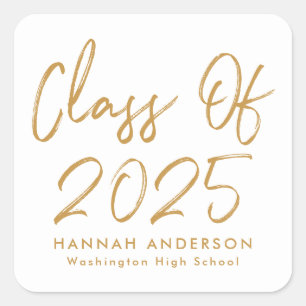 Modern Gold Script Class of 2025 Graduation Square Sticker