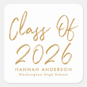 Modern Gold Script Class of 2026 Graduation Square Sticker