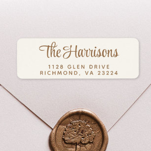 Modern Gold Script Cream Return Address Label