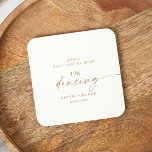 Modern Gold Script Don't Take My Drink I'm Dancing Round Paper Coaster<br><div class="desc">This modern gold script "please don't take my drink I'm dancing" coaster is perfect for a minimalist wedding reception. The simple yellow gold color design features unique industrial lettering typography with modern boho style. Customizable in any color. Keep the design minimal and elegant, as is, or personalize it by adding...</div>