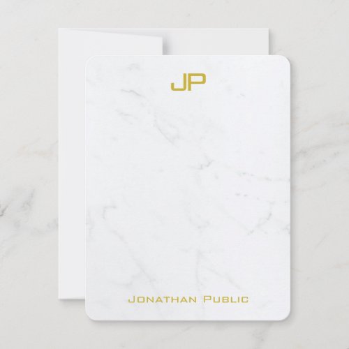Modern Gold Script Elegant Monogram Marble Simple Note Card