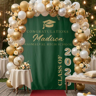Modern Gold Script Emerald Green Graduation Tapestry