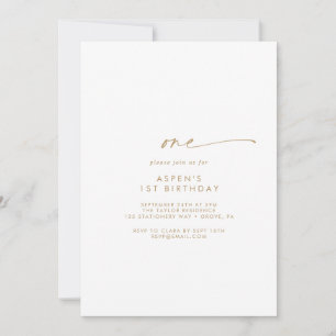 Modern Gold Script First Birthday Party Invitation