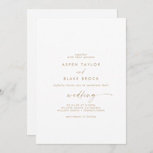 Modern Gold Script Front and Back Wedding Invitation
