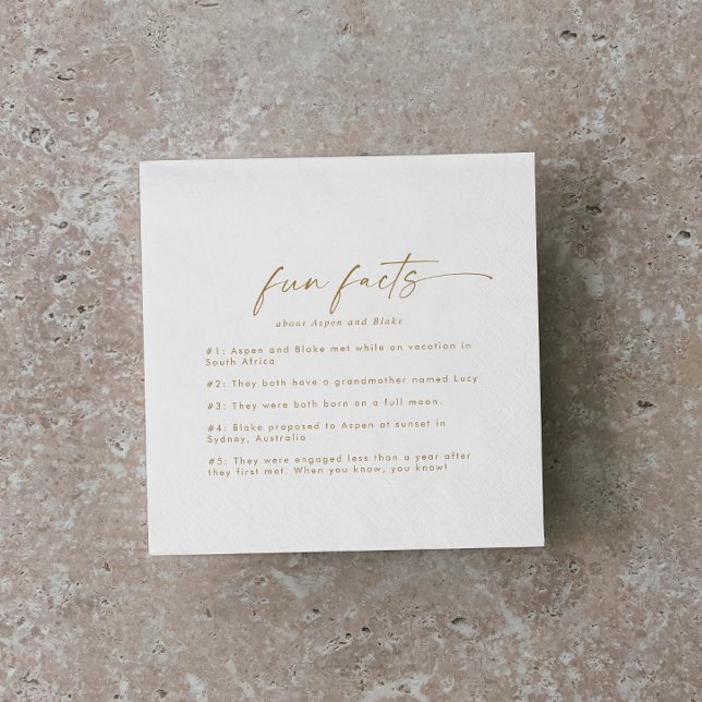 Modern Gold Script Fun Facts Wedding Napkins (Creator Uploaded)
