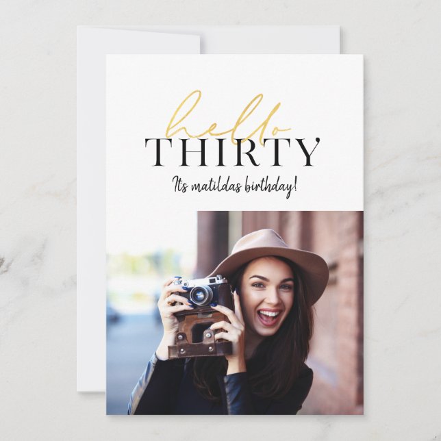 Modern gold script+ geometric 30th birthday invite (Front)