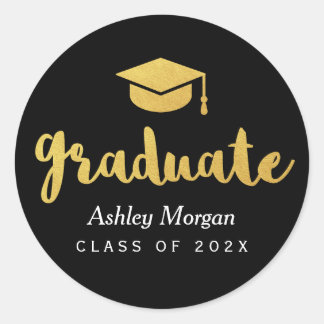 Modern Gold Script Grad Graduation Favor Classic Round Sticker