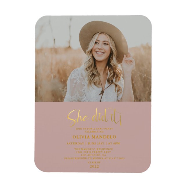 Modern Gold Script Grad Party Photo Invitation   Magnet (Vertical)