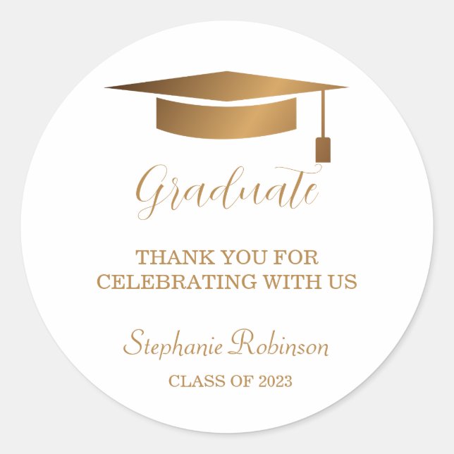 Modern Gold Script Graduate Thank You  Classic Round Sticker (Front)