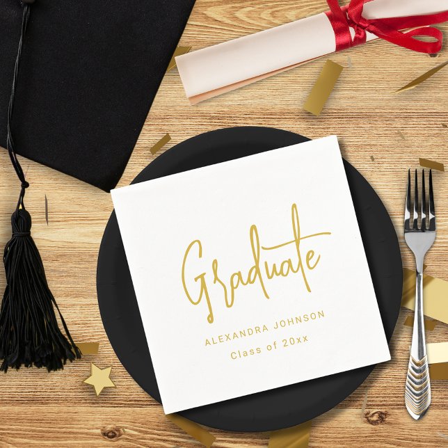 Modern Gold Script Graduation Party Custom Napkins (Creator Uploaded)